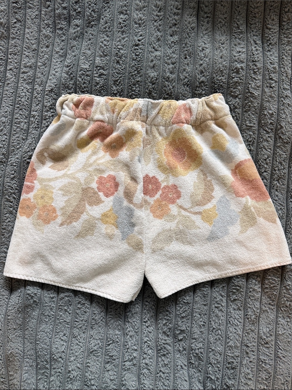 Floral Terry Cloth Lounge Shorts - Cream Multi